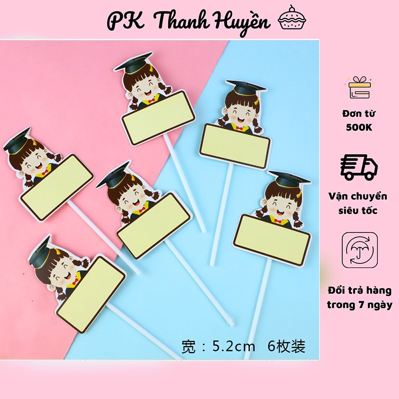 Phụ kiện trang trí bánh sinh nhật, bánh kem - 5 cây bảng cắm tốt nghiệp