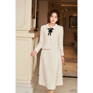 Áo tweed cổ sen lé viên nơ cổ_be_lalya_av97