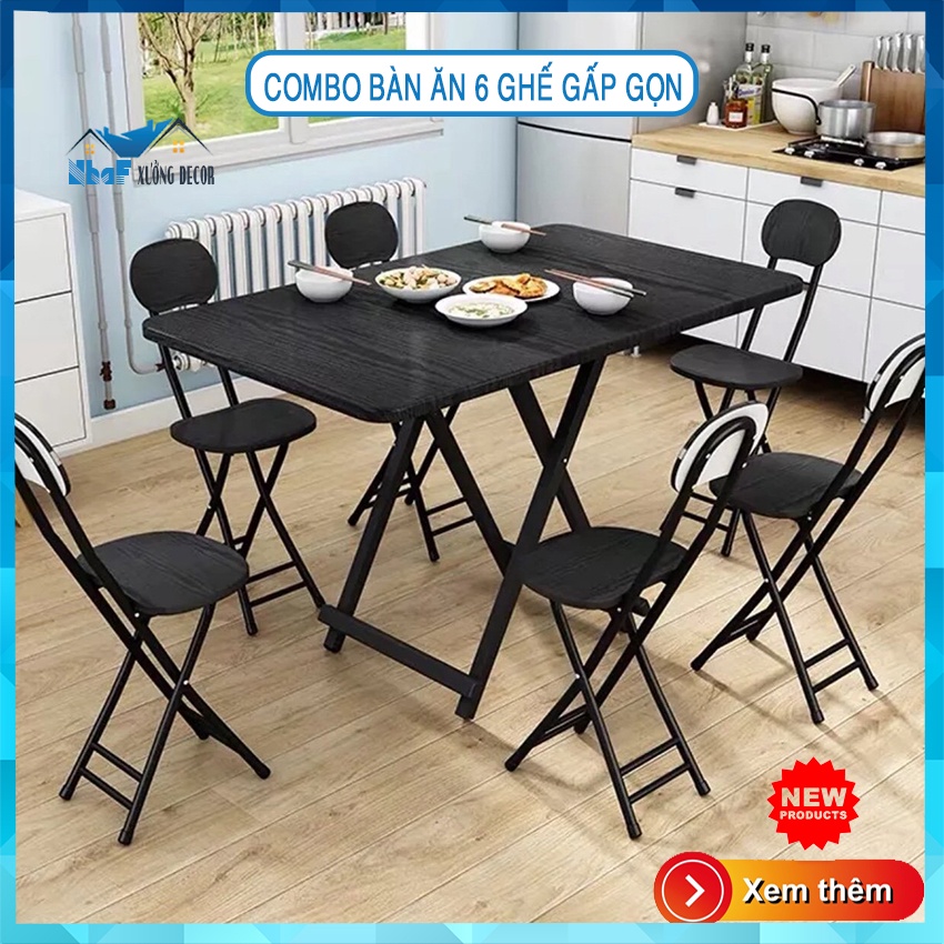 Bộ Bàn Ghế Ăn Thông Minh NhaF Hiệu Ứng Vân Gỗ, Lớp Lõi Gỗ Tấm Tiết Kiệm Không Gian