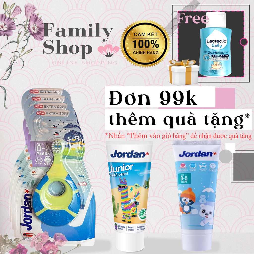 4 Bàn Chải Đánh Răng Em Bé Cao Cấp Jordan Step 1, Step 2, Step 3.