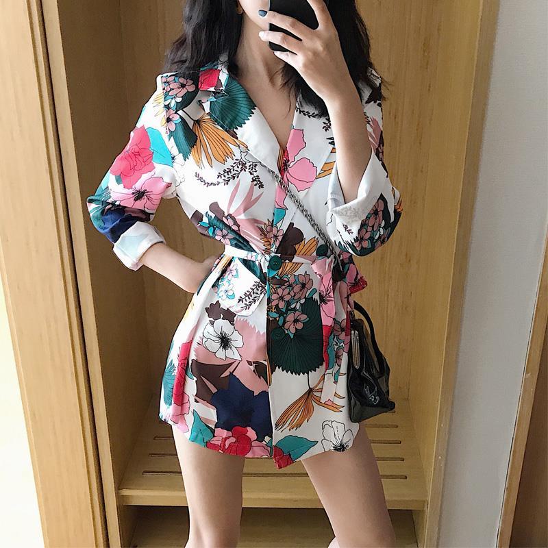 blazer nữ bigsize dày áo khoác hàn quốc Áo Khoác Nữ Dáng Dài Ôm In Họa Tiết Đa Năng Thời Trang Mùa Thu 2018