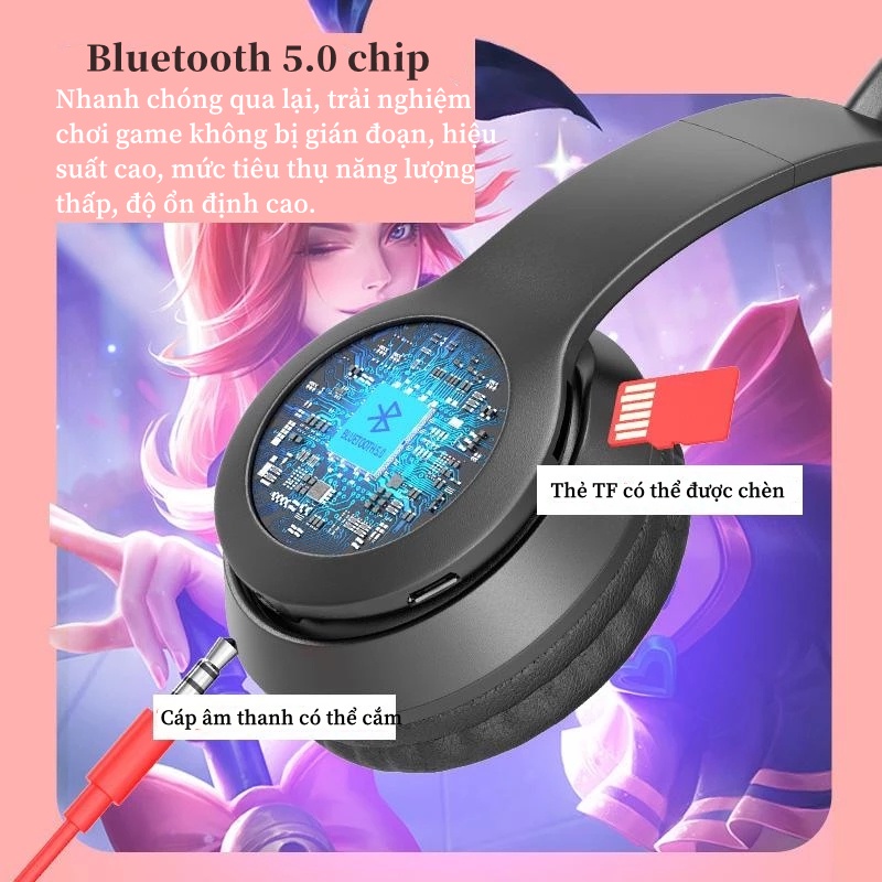 Tai Nghe Mèo Bluetooth Chụp Tai,  Tai Nghe Mèo Bluetooth P47M, Tai Nghe Chụp Tai Bluetooth Không Dây Tai Mèo Đáng Yêu.