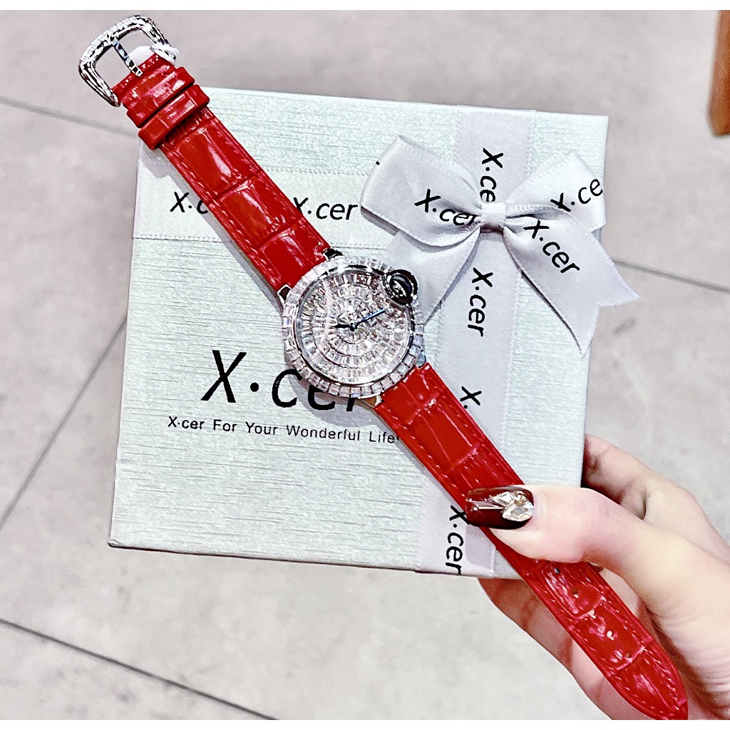 Đồng Hồ Nữ X-cer B0630 Dây Da Đỏ Silver 36mm