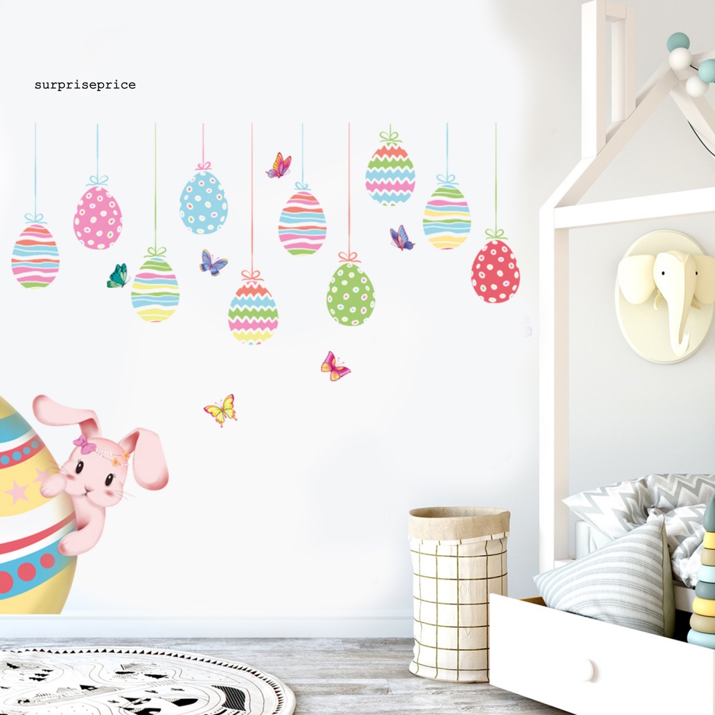 Set 2 Tấm Sticker PVC Dán Cửa Sổ Chống Tĩnh Điện Họa Tiết Thỏ Hoạt Hình Phục Sinh