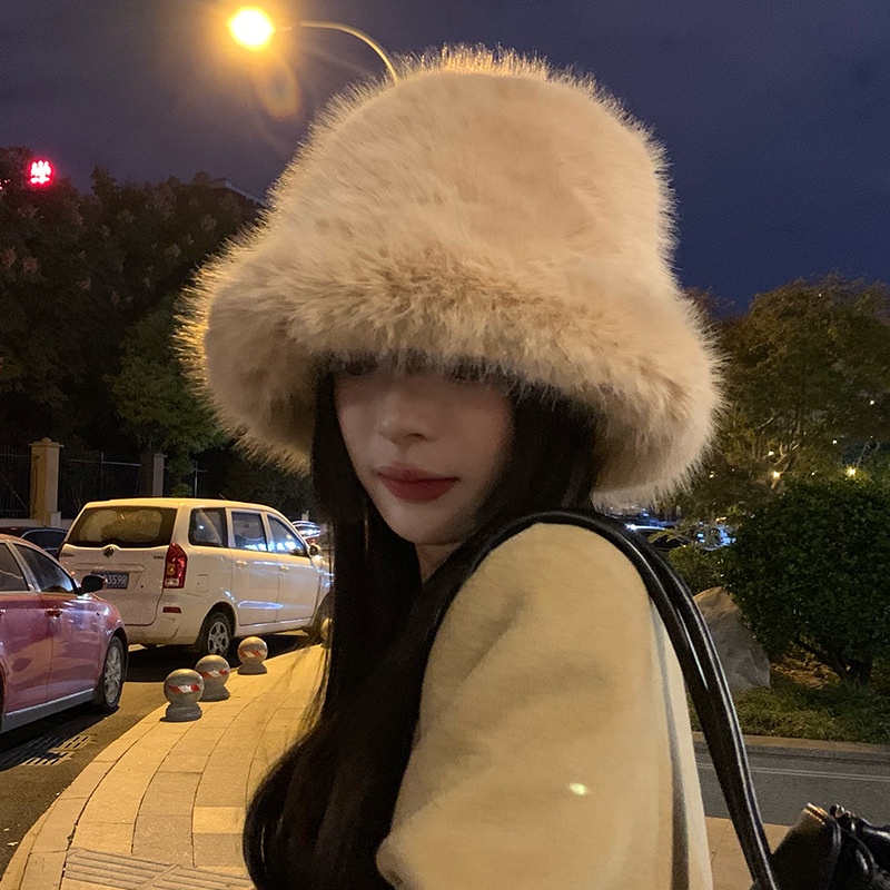 Mũ Bucket Lông Giả Thời Trang Thu Đông Xinh Xắn Cho Nữ