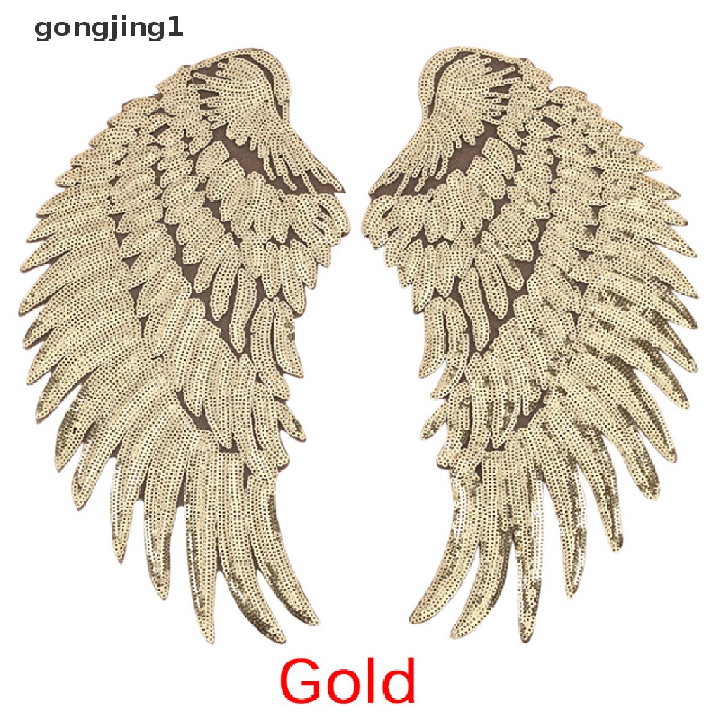 1 Cặp Sticker Ủi Thêu Hình Đôi Cánh Đính Sequin Lấp Lánh