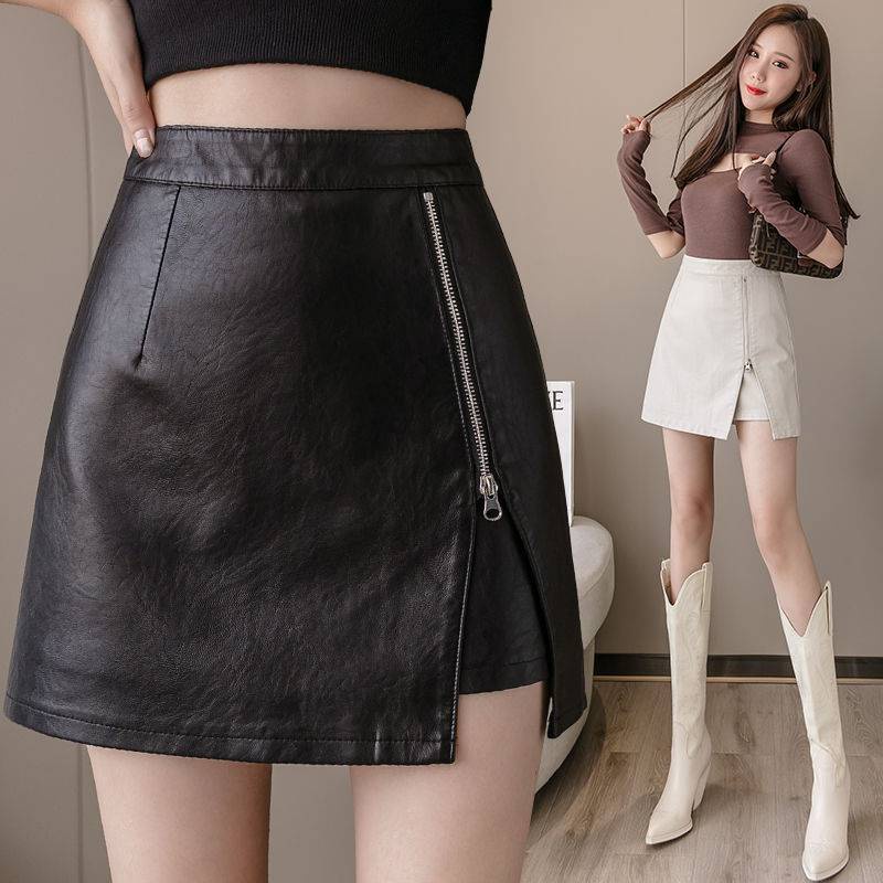 Chân váy da chữ a PHUONGMOON, chân váy tuổi teen, có phối khóa lệch cách điệu