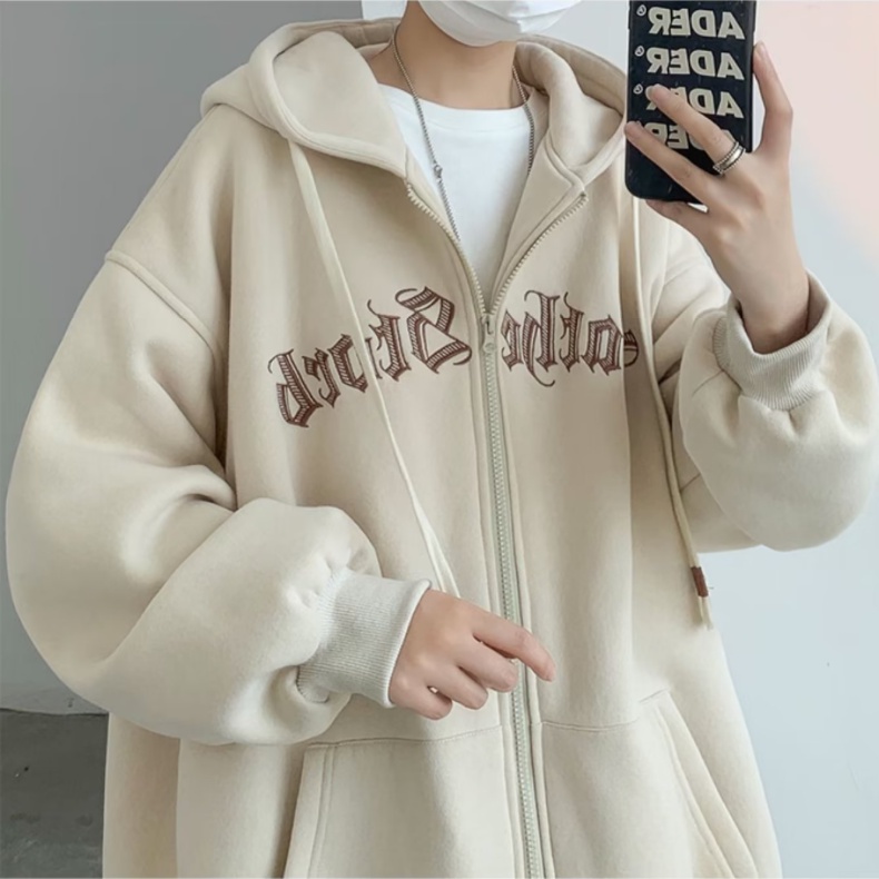Áo hoodie Nhung Tay Dài Dáng Rộng In Chữ Phong Cách Hàn Quốc Thời Trang Cho Nam Và Nữ Size M-8XL