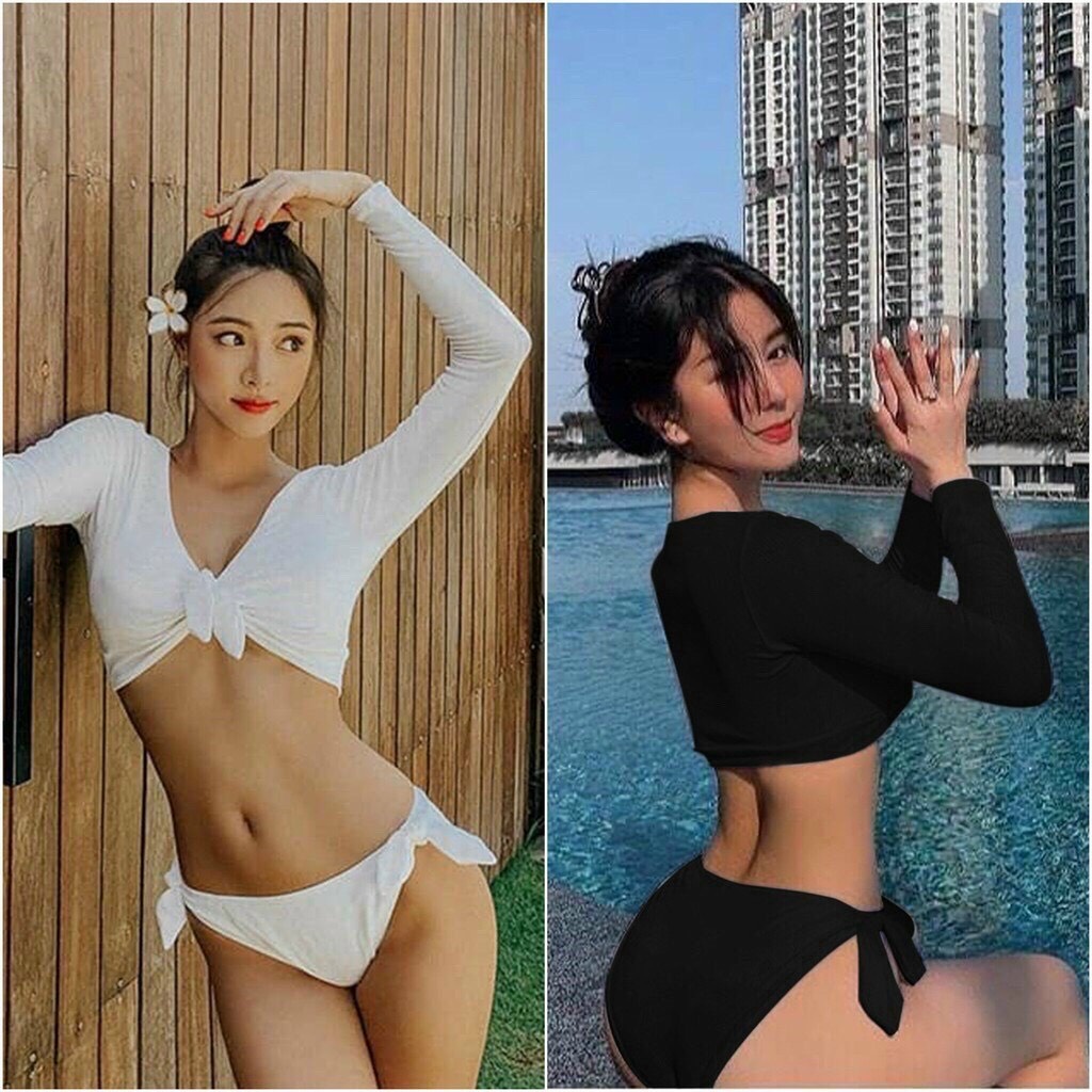 Bikini đồ bơi nữ đi biển 2 mảnh áo dài tay kèm mút mỏng quần chip nữ tam giác chất liệu thun lạnh co dãn 4 chiều BHV150