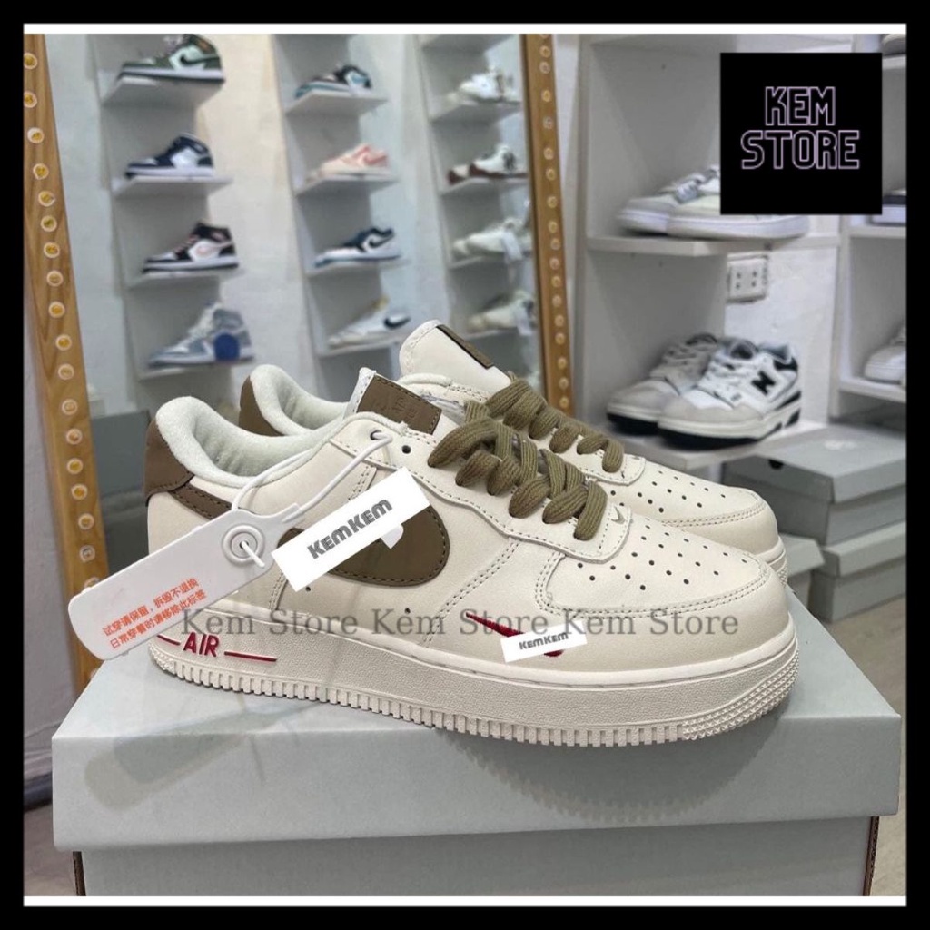 Giày Thể Thao AF1 Vệt Nâu ,Giày Sneaker Air Force1 Độn Đế Tăng Chiều Cao Dành Cho Học Sinh Sinh Viên Đi [ Kem Store ]