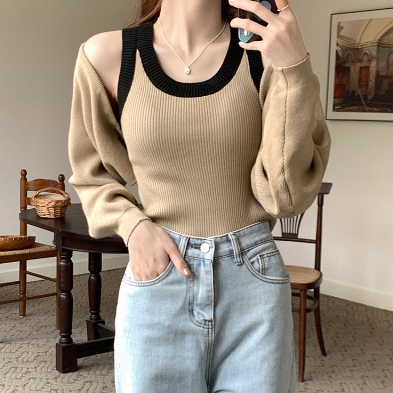 [HÀNG SẴN]SET ÁO LEN SÁT NÁCH CROPTOP MIX CADIGAN TAY BỒNG”MIZZI” SIÊU XINH
