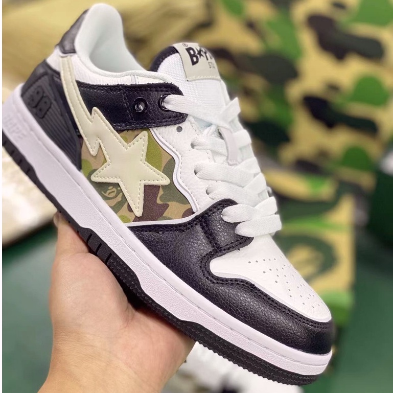 Giày Sneakers Bape SK8 Phối Da Cổ Thấp Hoạ Tiết Rằn Ri Trẻ Trung Cá Tính