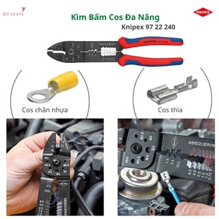 Kìm bấm cos knipex đa năng: bấm nhiều loại cos 0.5 - 6.0 mm², cắt & tách cáp điện 97 22 240 / 97 32 240_g7tools hà nội_