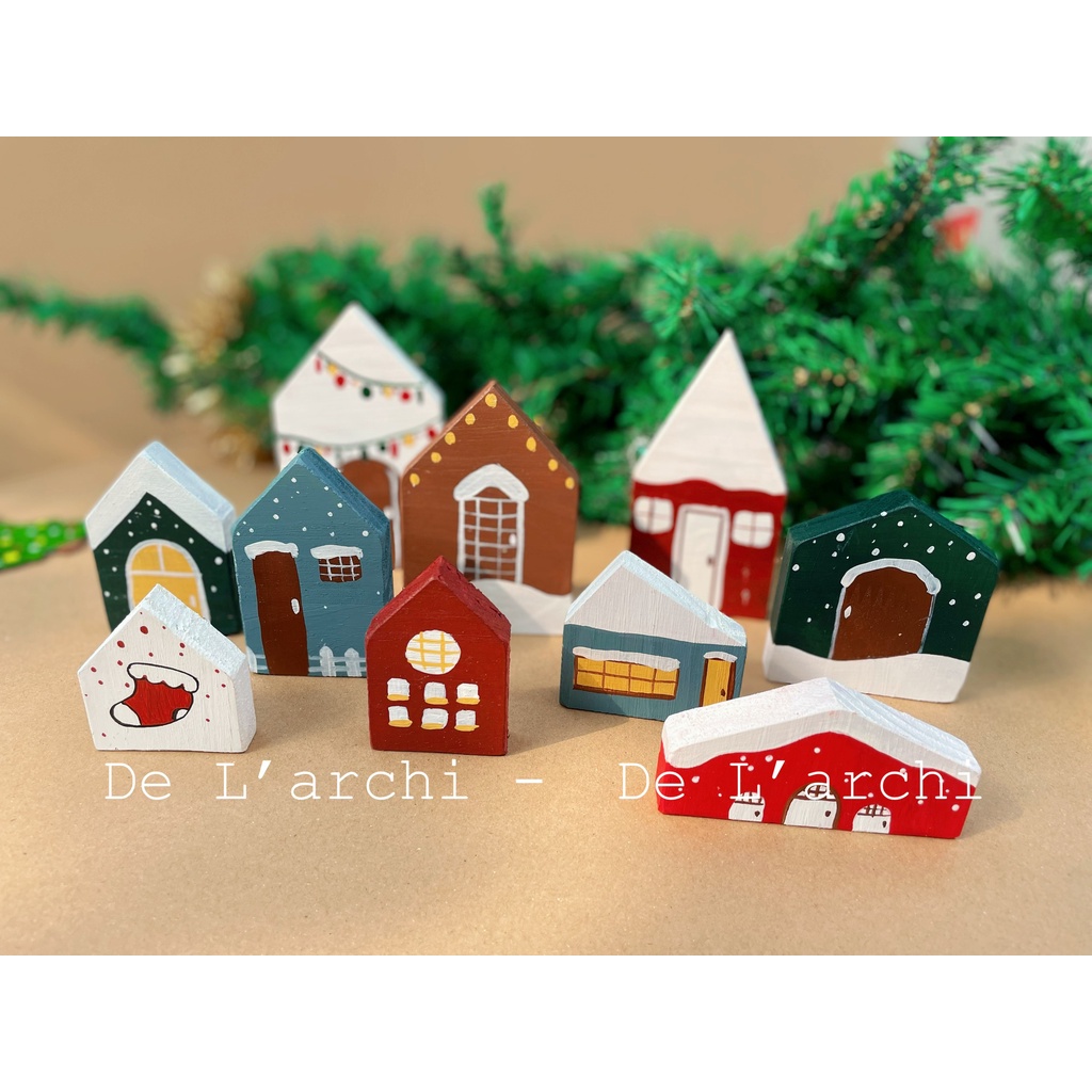 Nhà gỗ trang trí Noel (1 set 10 ngôi)
