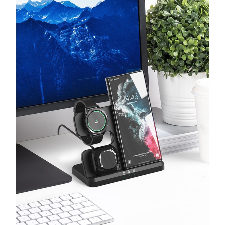 SAMSUNG Đế Sạc Không Dây 3 Trong 1 Cho galaxy watch 5 pro / 4 / 3 / active 2 / 1 s22 ultra note20 10 z flip 4 galaxy buds