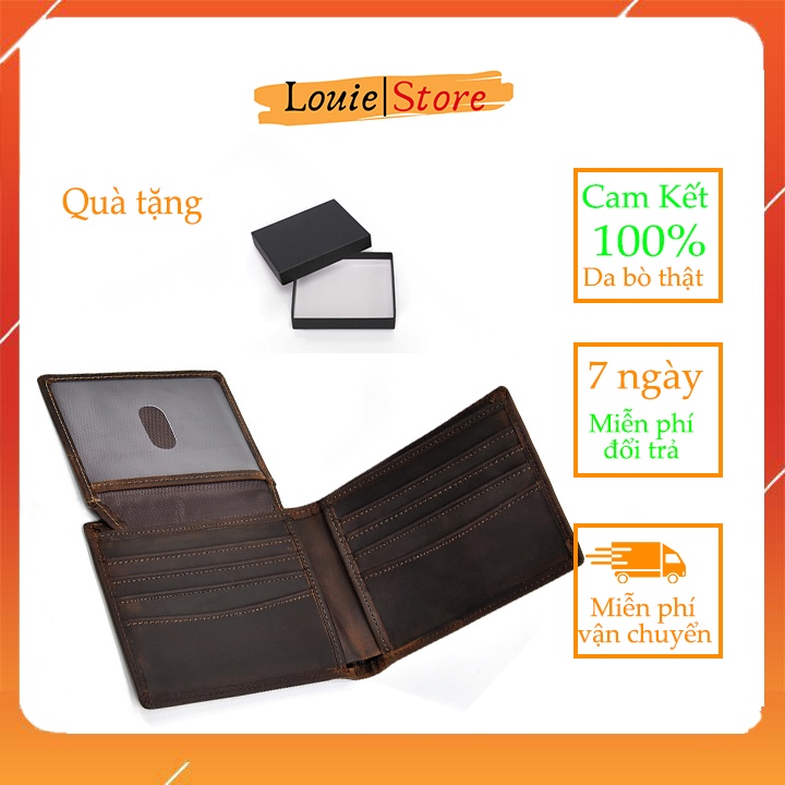 Ví nam da bò sáp cao cấp Louie Store V6008 size 11*9