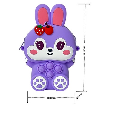 Túi đeo chéo Pop it hình thỏ dâu dễ thương cho bé, Túi đeo silicon thời trang size nhỏ gọn cho bé _ Ting Ting