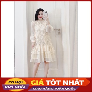 Váy Ren Nữ Dáng Babydoll Dài Tay Xếp Tầng Phong Cách Tiểu Thư V3016 - Violet
