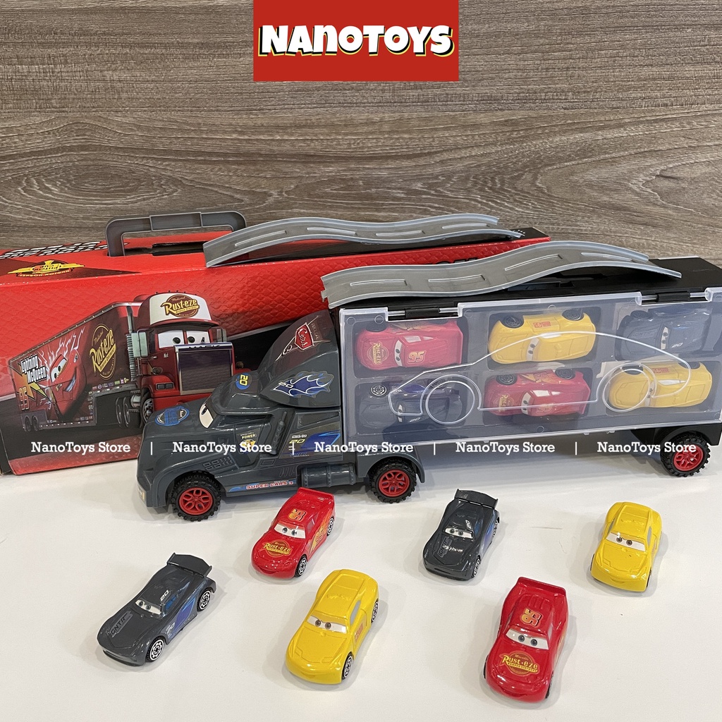 ĐỒ CHƠI XE CONTAINER CHỞ XE Ô TÔ CON BẰNG SẮT - BỘ 6 XE - NANOTOYS STORE