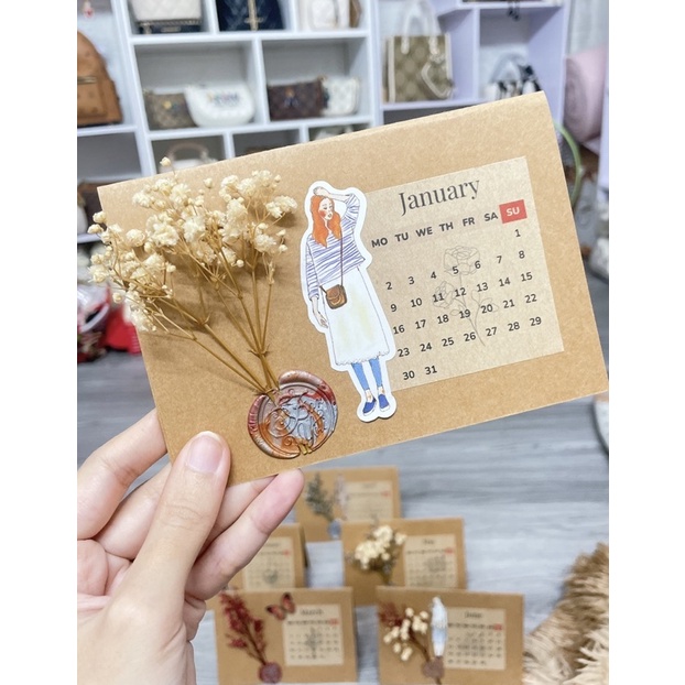 THIỆP LỊCH KRAFT HOA KHÔ 12 THÁNG