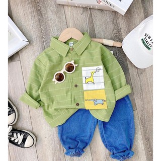 Bộ sơ mi bé trai xanh bơ cực ngầu