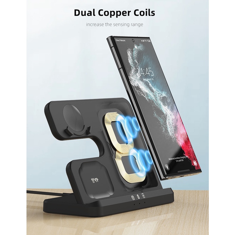 SAMSUNG Đế Sạc Không Dây 3 Trong 1 Cho galaxy watch 5 pro / 4 / 3 / active 2 / 1 s22 ultra note20 10 z flip 4 galaxy buds