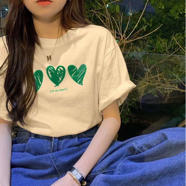 Áo Thun Ngắn Tay Dáng Rộng Thêu Trang Trí Phong Cách Hàn Quốc