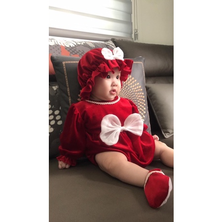 Body nhung đỏ thu đông cho bé TẶNG KÈM MŨ VÀ GIÀY VẢI