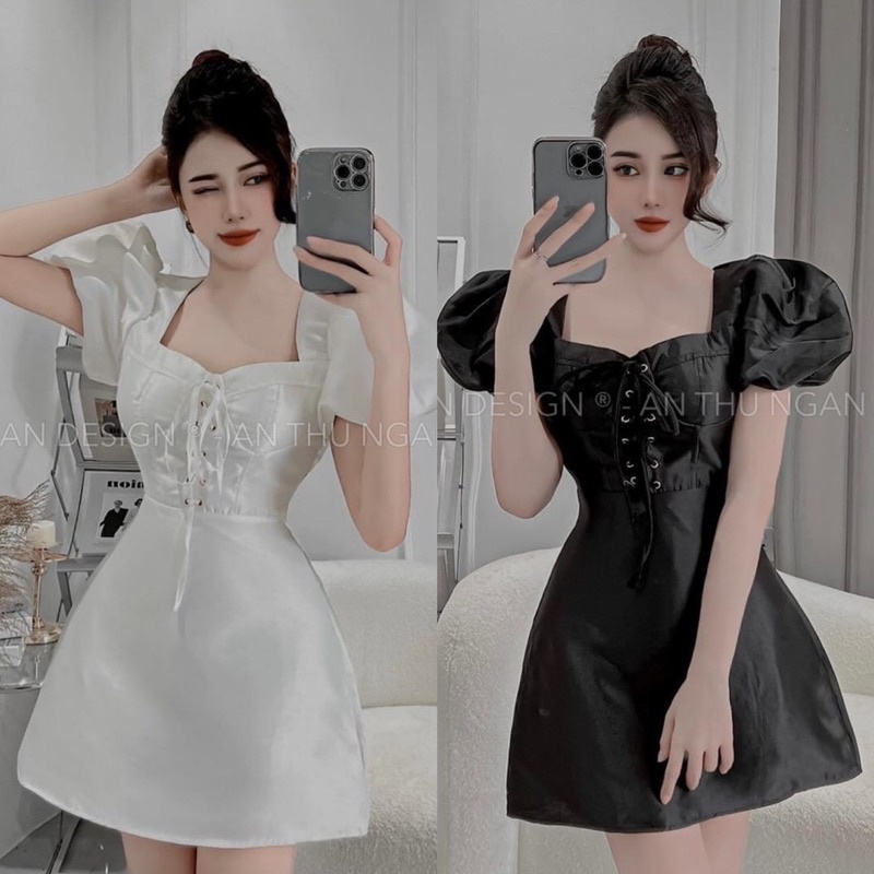 H.A.N STORE H.A.N STORE ĐẦM MIDI TRẮNG ĐEN ĐAN NGỰC (về thêm loại ngắn)