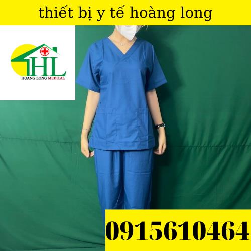 Bộ scrubs bác sĩ, quần áo y tế xanh cổ vịt đậm nam, nữ các size S M L XL