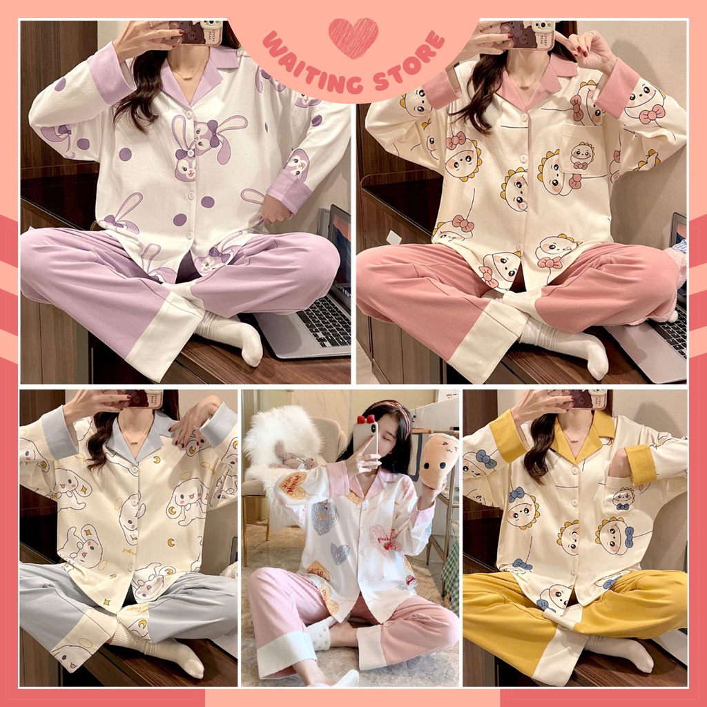 Bộ Ngủ, Đồ Bộ Nữ Cotton Áo Dài Quần Dài Họa Tiết Dễ Thương Nhiều Mẫu DDCP03