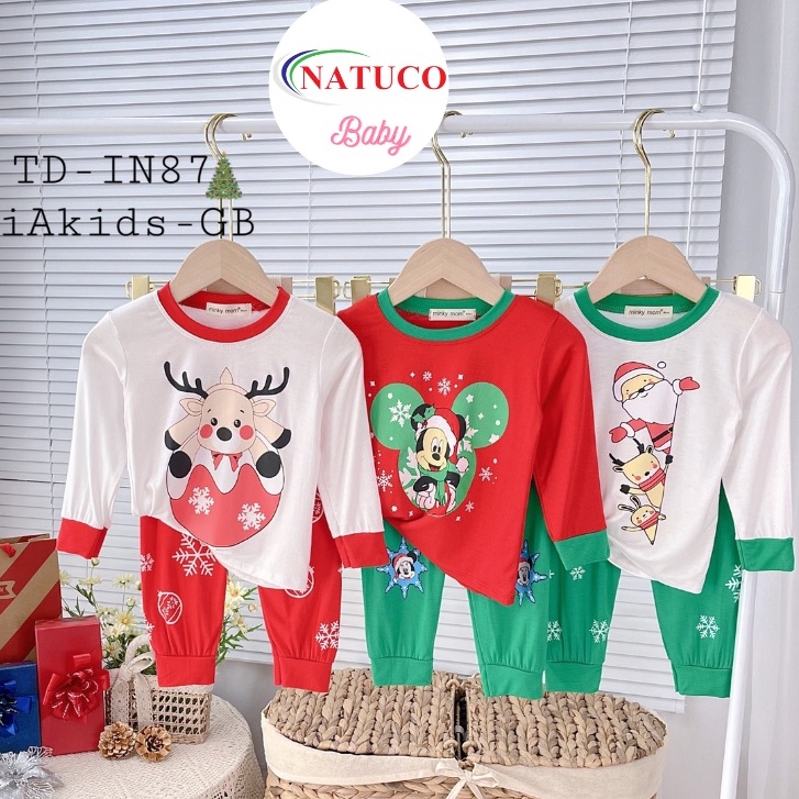 Bộ Dài Tay Minky Mom Vải Thun Lạnh Cho Bé Trai, Bé Gái Mùa NOEL 2022 Phù Hợp 8-28kg -TD-IN87