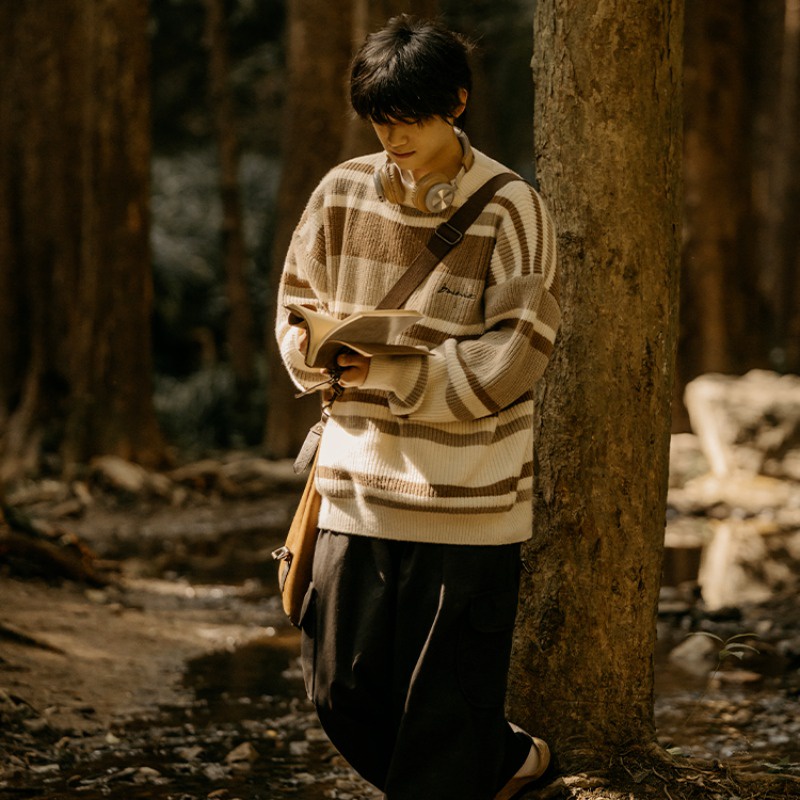 Áo Sweater Dệt Kim Tay Dài Cổ Tròn Họa Tiết Kẻ Sọc Thời Trang Thu Đông 2022 Cho Nam