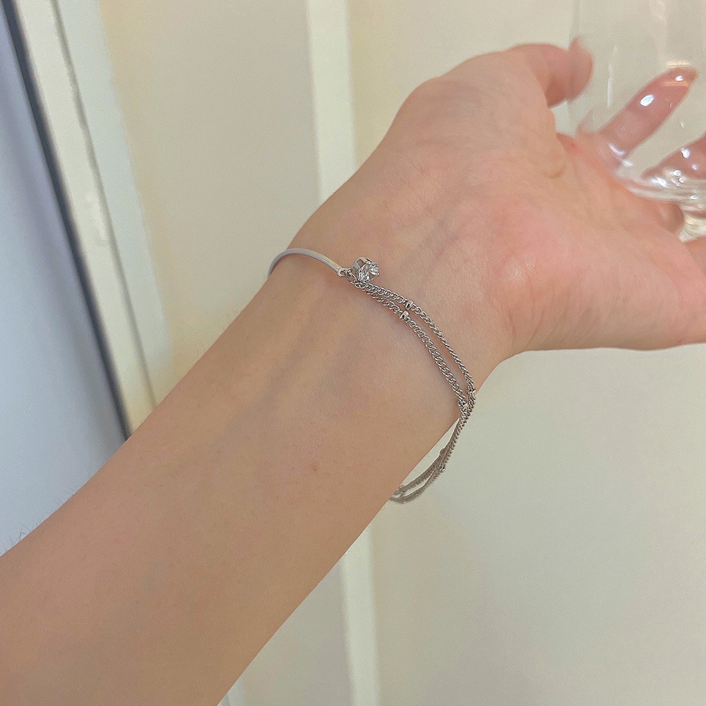 Vòng Tay Mạ Bạc 925 Đính Đá Zircon Đơn Giản Thanh Lịch Thời Trang Cho Nữ