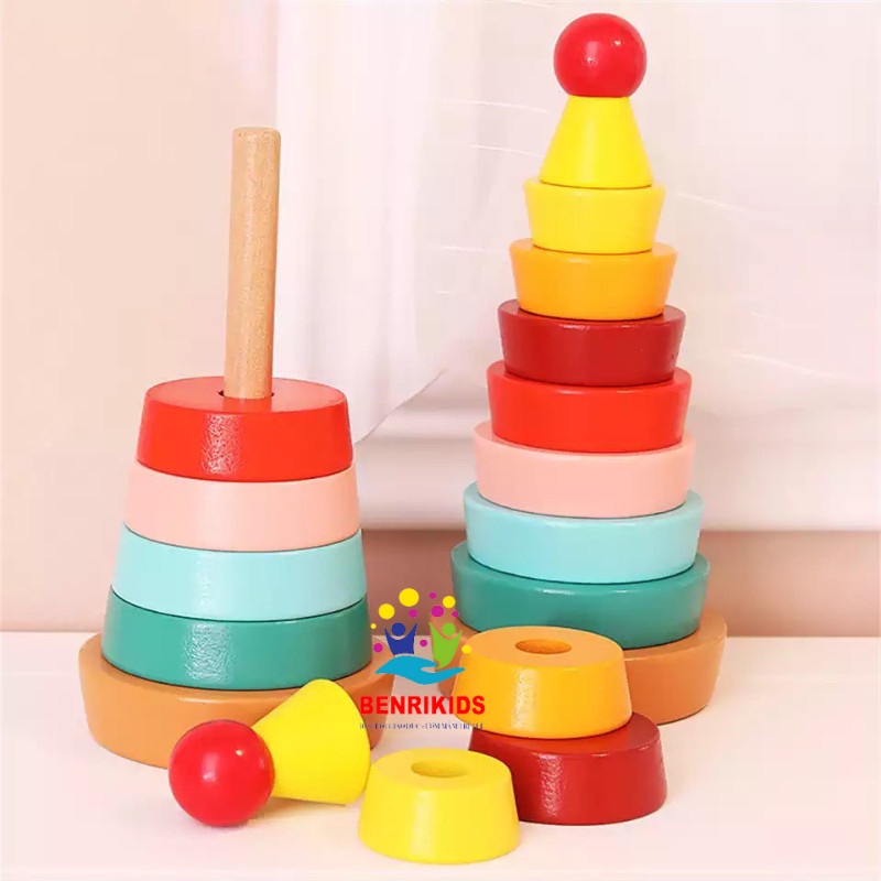 Tháp Xếp Chồng Kim Tự Tháp Bằng Gỗ Benrikids Đồ Chơi Tháp Cầu Vồng Cho Bé Phát Triển Trí Tuệ