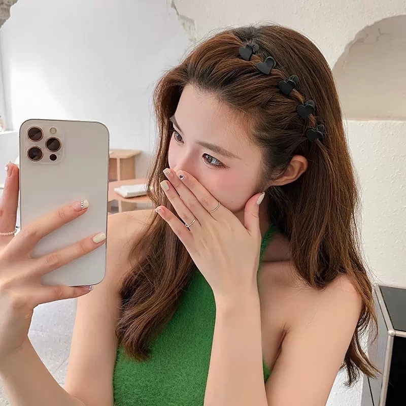 Set 5 Kẹp Tóc Hình Hoa / Trái Tim Màu Nhám Phong Cách Hàn Quốc Cho Bé Gái