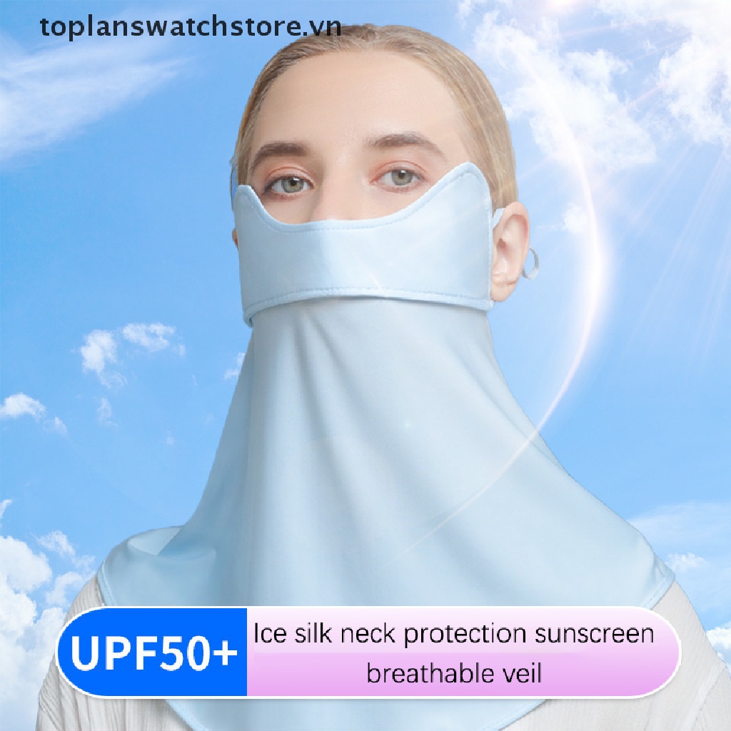 Khẩu Trang Lụa Lạnh Che Mặt Và Cổ Chống Tia UV Bảo Vệ Tai Khi Lái Xe Cho Nữ
