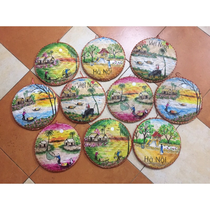 Tranh vẽ phong cảnh đẹp trên mẹt tre
