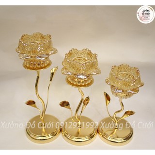 Bộ 3 chân nến hoa pha lê - CN159