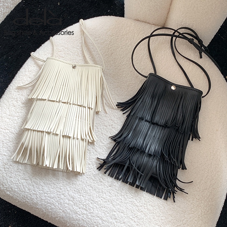 Dela Túi Đeo Chéo Đính Núm Tua Thời Trang Nữ Tính