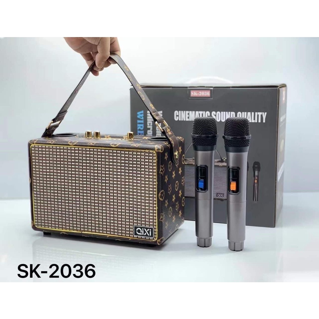 Loa Bluetooth Qixi SK-2036 Kèm 2 Micro Karaoke Chính Hãng Âm Thanh Siêu Đỉnh tích hợp 2 micro BH 12 tháng