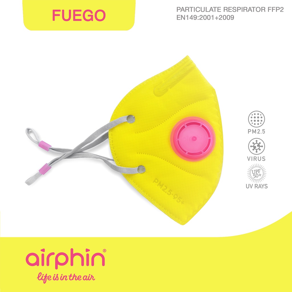 Khẩu trang Airphin FFP2 COMBI Fuego (vàng van hồng) - Size L - 29k/c