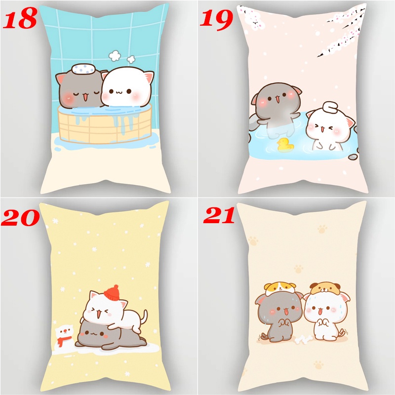 Vỏ Gối Chữ Nhật Polyester In Hình Mèo Mochi Goma Dễ Thương Trang Trí Nhà Cửa