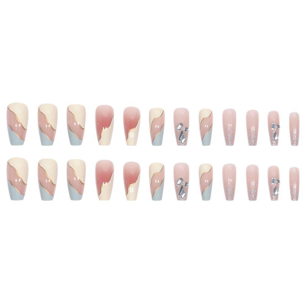 Set 24 Móng Tay Giả Hình Bướm Phối Chuỗi Xích Màu Hồng Dễ Thương DIY|Ốp Điện Thoại Bảo Vệ Toàn Diện Phong Cách Pháp