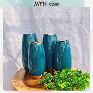 Lọ hoa gốm sứ dáng bầu mạ viền vàng tinh tế nhiều cỡ MYN Home Decor