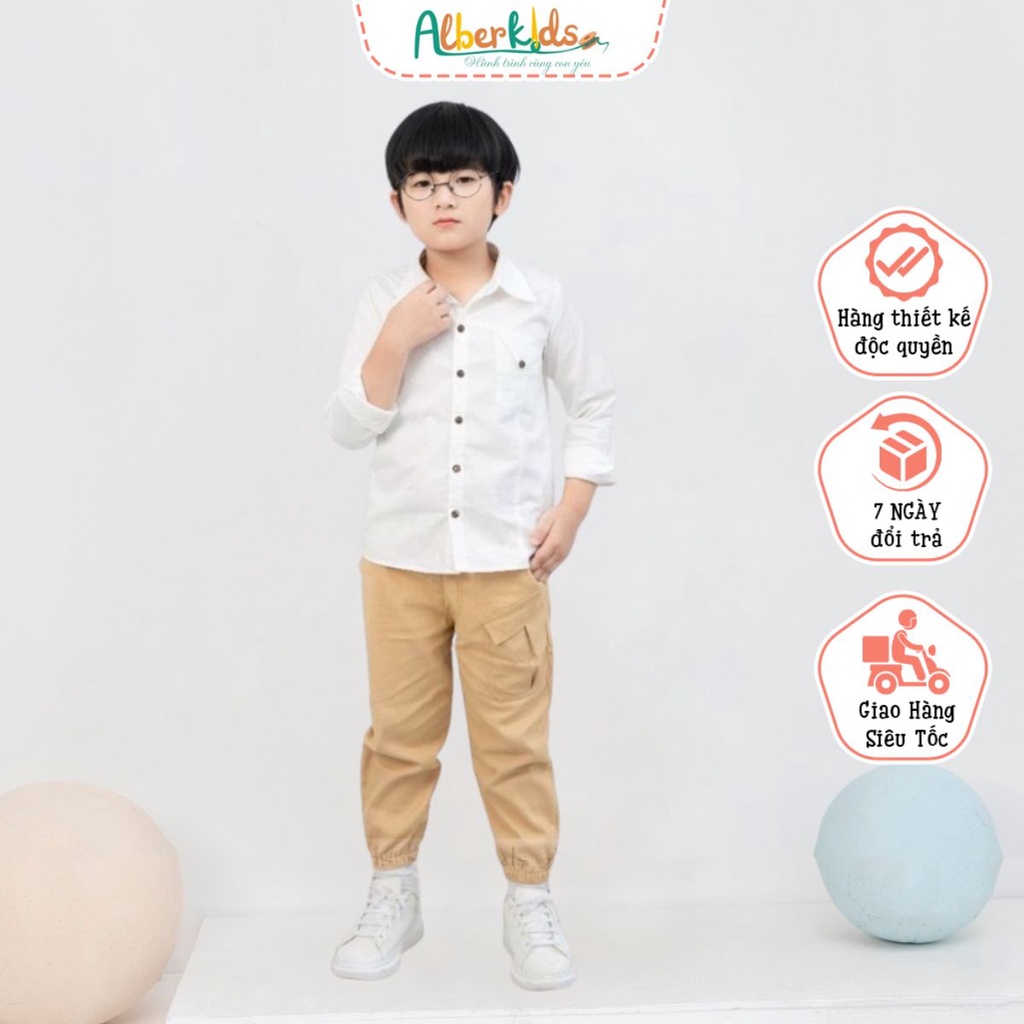 Sét đồ bộ bé trai áo sơ mi quần dài phong cách Hàn Quốc ALBERKIDS cho trẻ em 5,6,7,8,9,10,11,12 tuổi [A19, Q10]