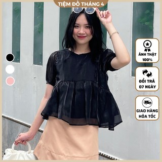 Áo Babydoll Nữ Tay Phồng Cổ Tròn Chất Vải Voan Organza Trơn Mặc Mát TIỆM ĐỒ THÁNG 4 ZUMY TOP