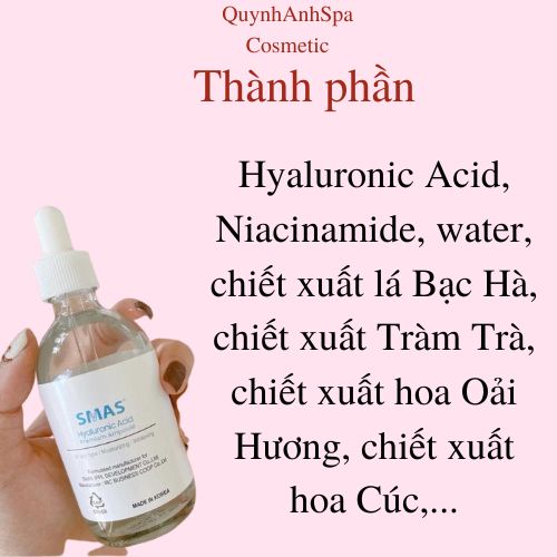 Serum cấp ẩm và phục hồi Smas HA Plus Hyaluronic Acid Dưỡng ẩm phục hồi da làm trắng da quynhanhspa20 100ml