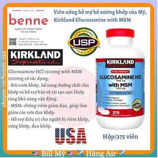 Viên uống bổ xương khớp glucosamine hcl 1500mg kirkland with msm 1500mg 375 viên của mỹ