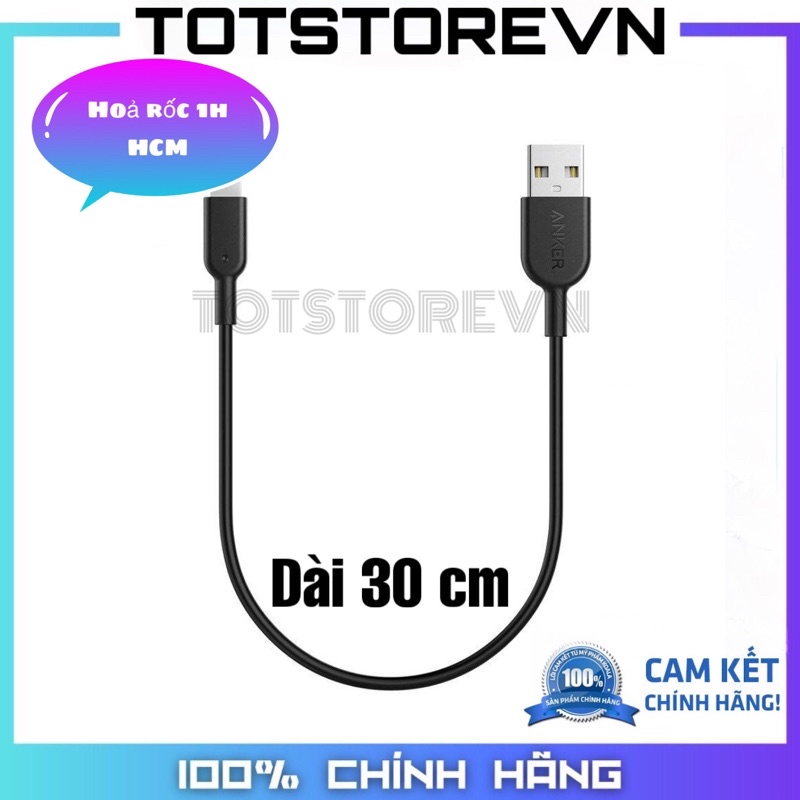 Cáp ngắn Anker 30cm 0.3m Usb-A to lightning - chính hãng SẠC NHANH ship nhanh hcm màu đen